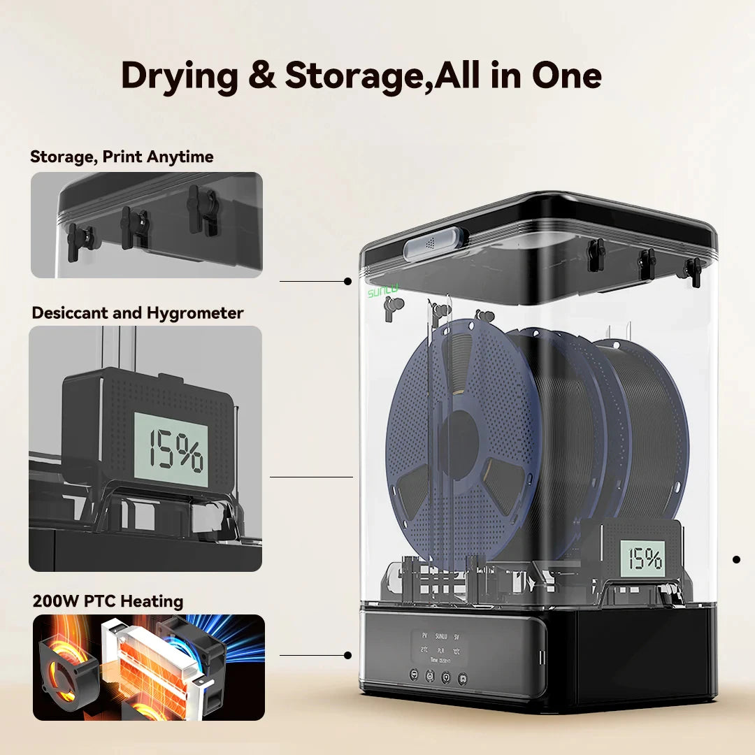 Official Filadryer SP2, 2-In-1 Filament Dryer Combine with Storage Box, up to 70℃(158°F) Drying and Seamless Storage