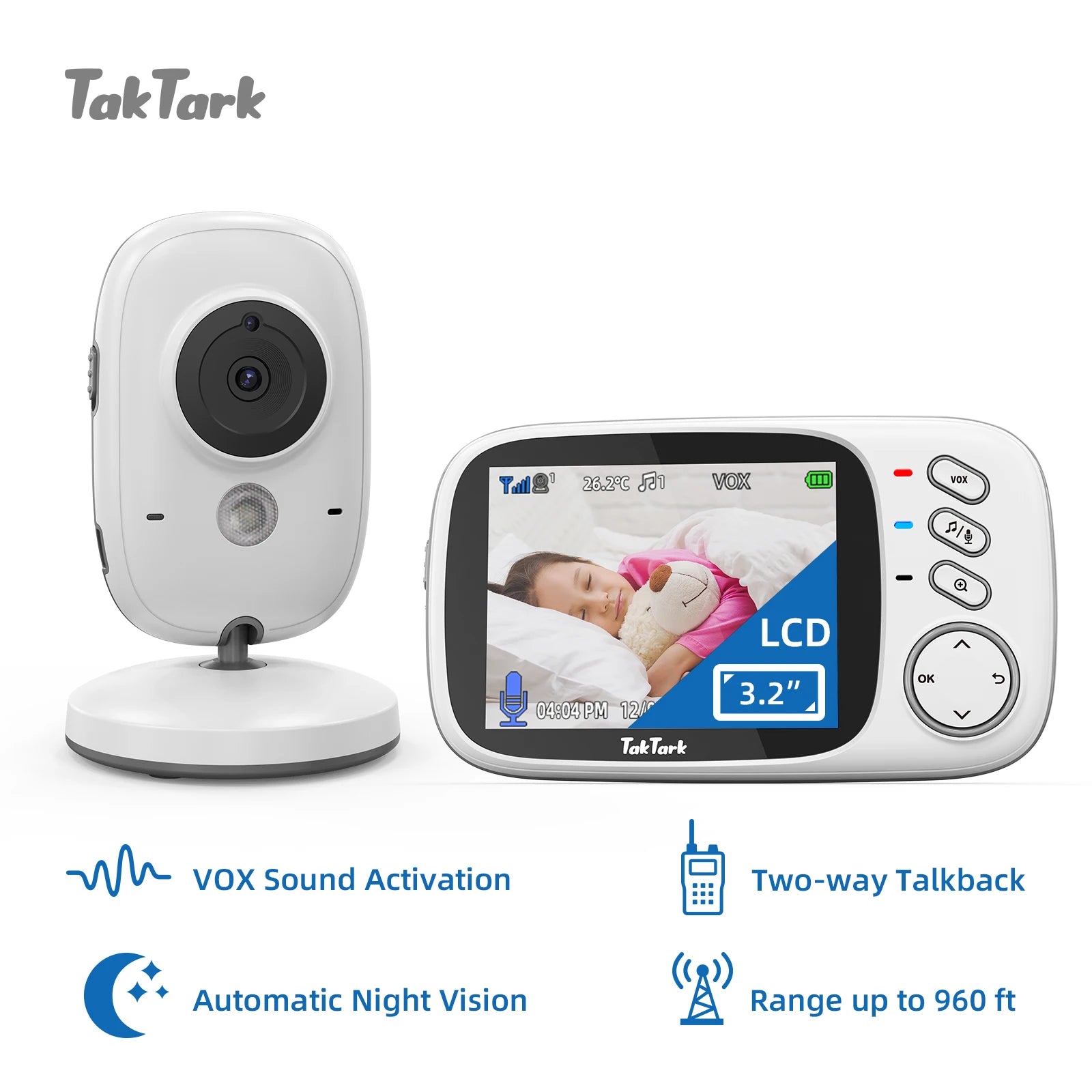 3.2 Inch Video Baby Monitor 2.4G Wireless with Auto Night Vision Twoway Intercom Surveillance Security Camera Babysitter