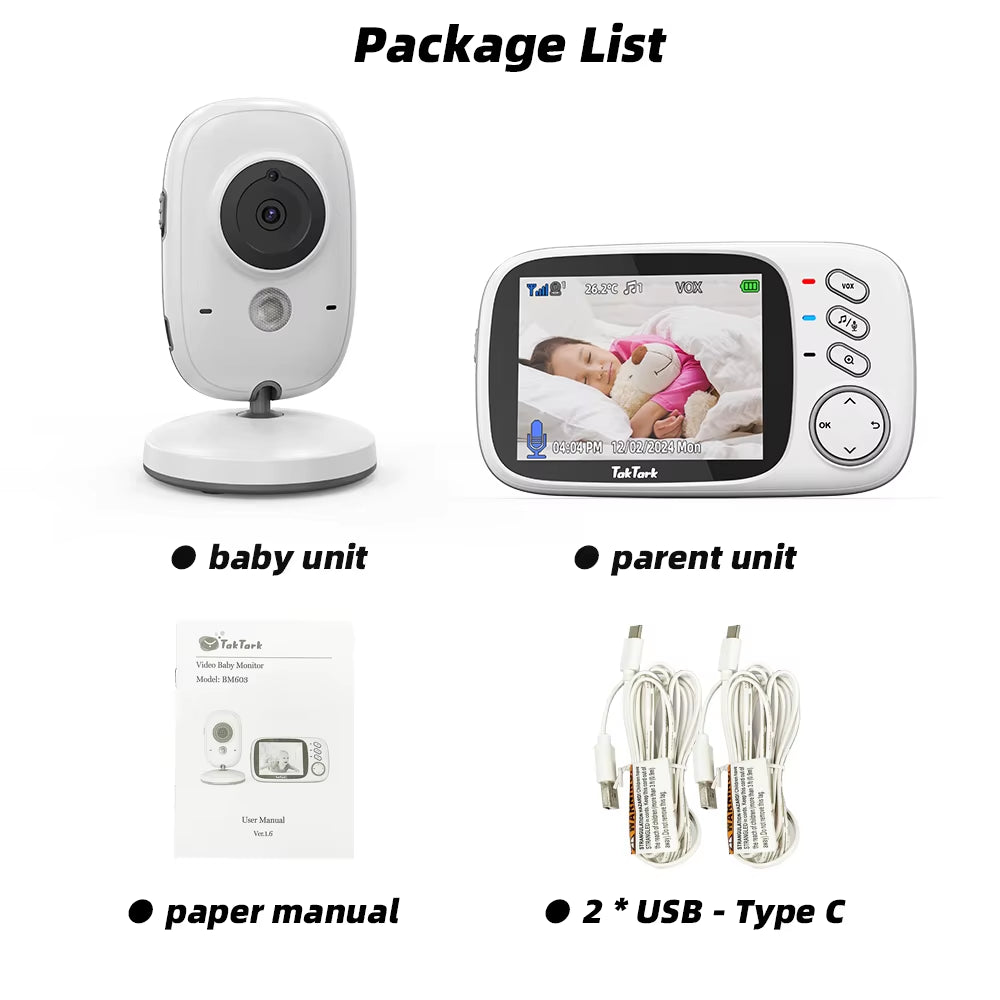 3.2 Inch Video Baby Monitor 2.4G Wireless with Auto Night Vision Twoway Intercom Surveillance Security Camera Babysitter